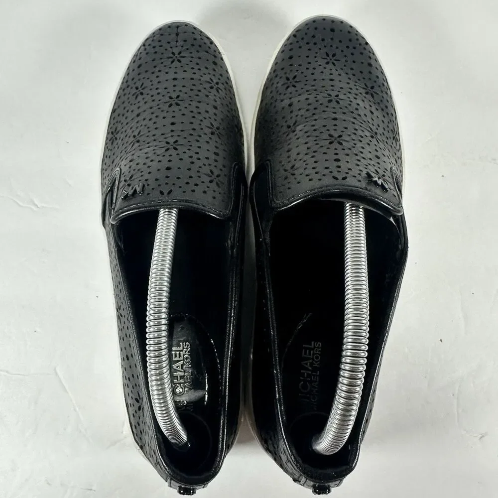 Michael Kors Black Laser-Cut Perforated Slip-On Platform Sneakers Size 10